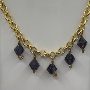 Yochi Gold and Black /dark purple Necklace with Teardrop Pendants